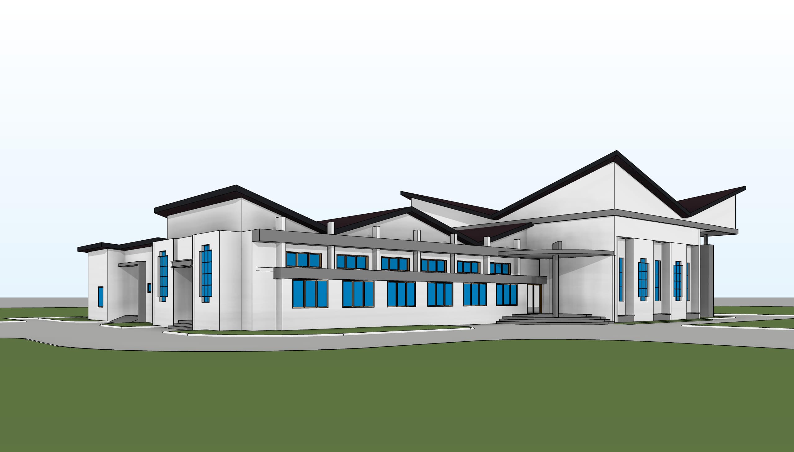 3D architectural model — front-left angle