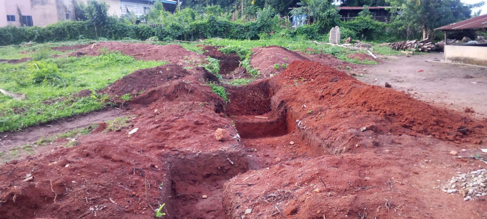 Foundation excavation at the SHSAOBA building site — Excavated trench across the seminary compound